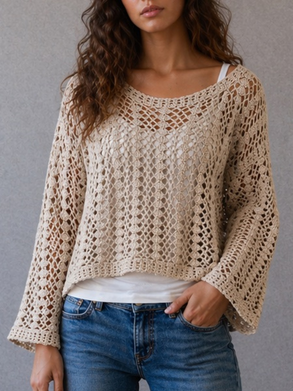 3/$25!!! Vintage “Gaza” Crochet Bikini Cover Up Long Sleeve